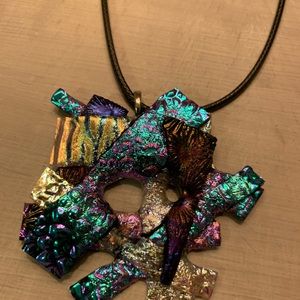 Handmade Fused Glass Dichroic Pendant Necklace